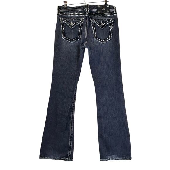 Miss Me Low Rise Distressed Boot Cut Jeans Flap Back Pockets JE5014B25L Women 31 - Picture 3 of 10